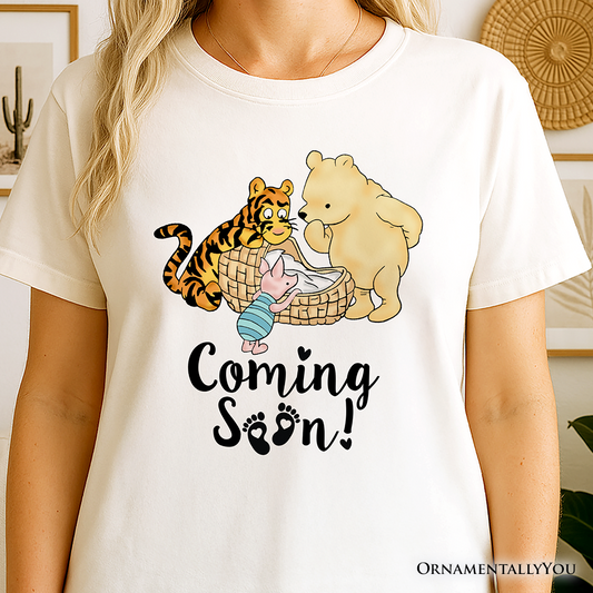 Pregnancy Announcement With Pooh & Tiger T-Shirt, Coming Soon Tee for Expecting Moms
