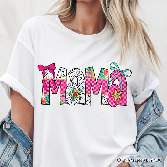 Preppy Pink Mama Coquette T-Shirt, Retro White and Black Tee for Trendy and Stylish Moms