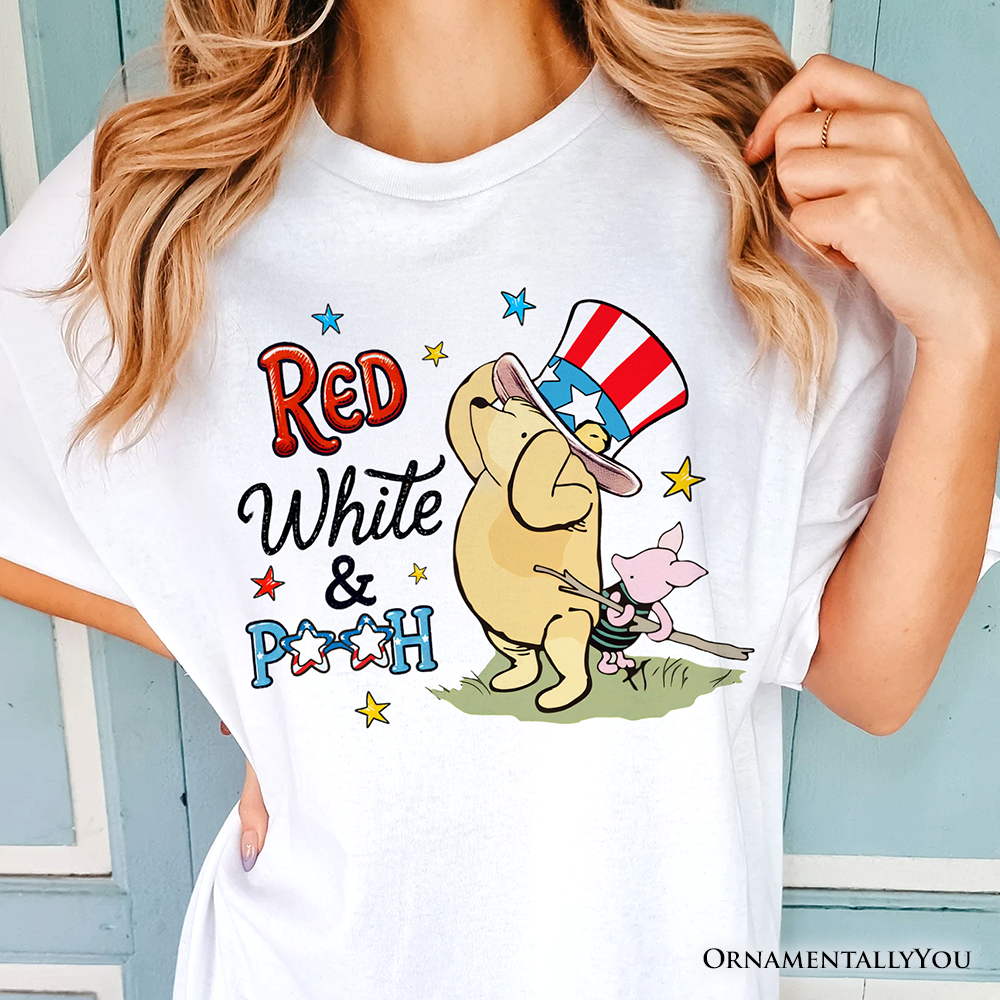 Red White & Proud T-Shirt, Patriotic 4th of July Celebration Pooh Bear Tee