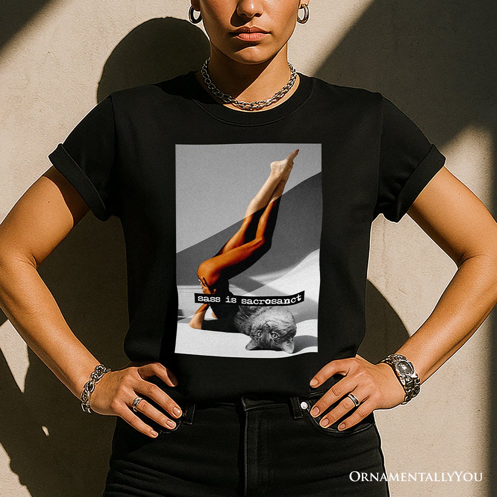 Sass is Sacrosanct Concept Art Graphic T-Shirt, Sexy Cat Woman Black and White Streetwear Tee