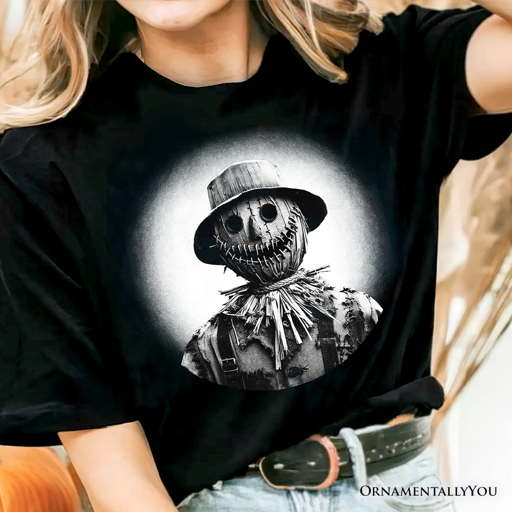 Scarecrow Spooky Portrait T-Shirt, Horror Villain Theme Halloween Tee