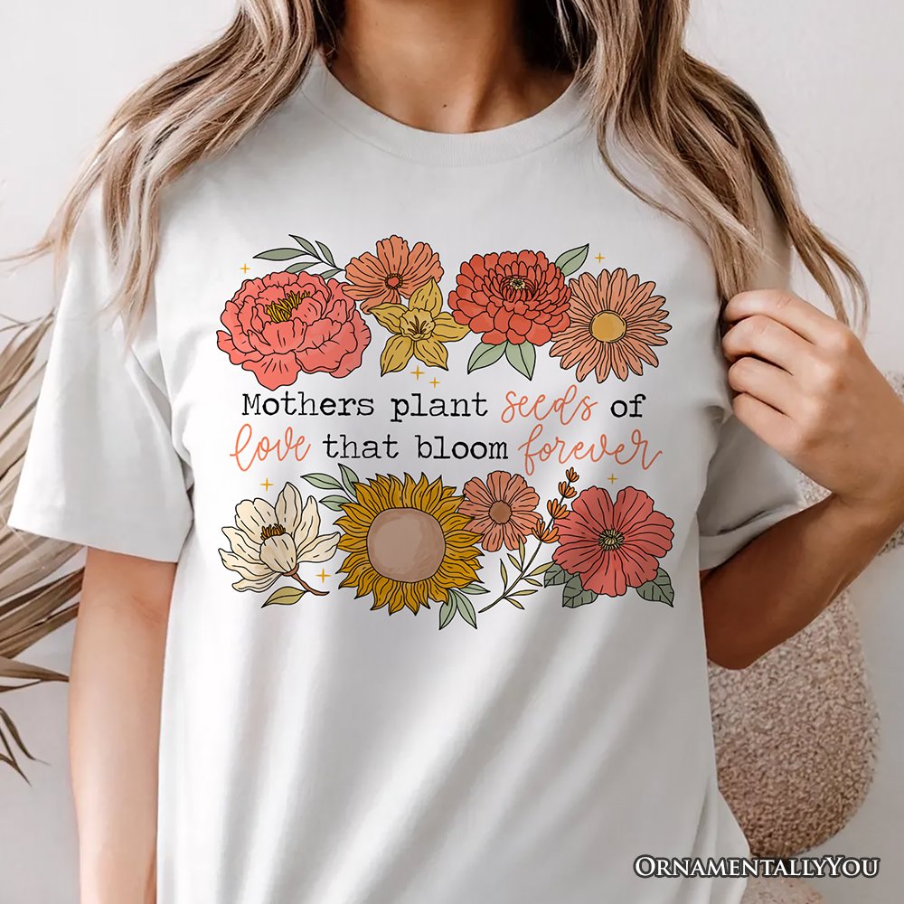 Seeds of Love Mama Floral T-Shirt, White, Natural and Black Retro Tee for Sentimental Mothers