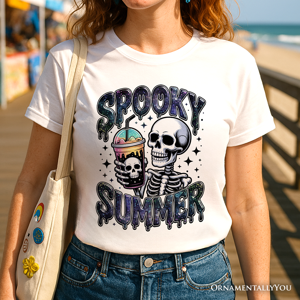 Spooky Summer Skeleton T-Shirt, Snarky Halloween Tee for Coffee and Horror Fanatics
