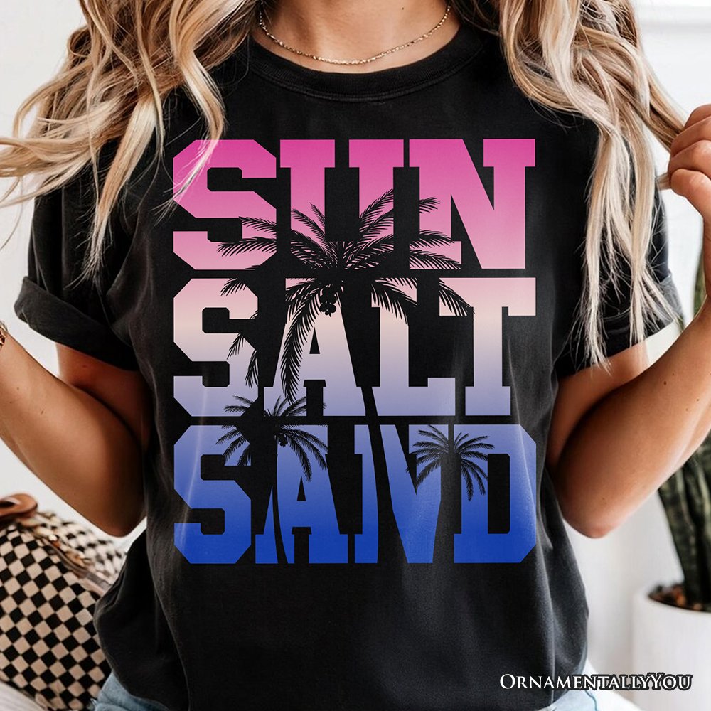 Sun Salt Sand Summer T-Shirt, Black Minimalist Beach Tee