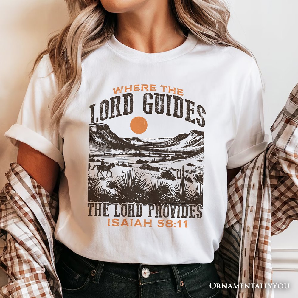 The Lord Provides Christian T-Shirt, Retro Western Desert Worship White and Natural Tee