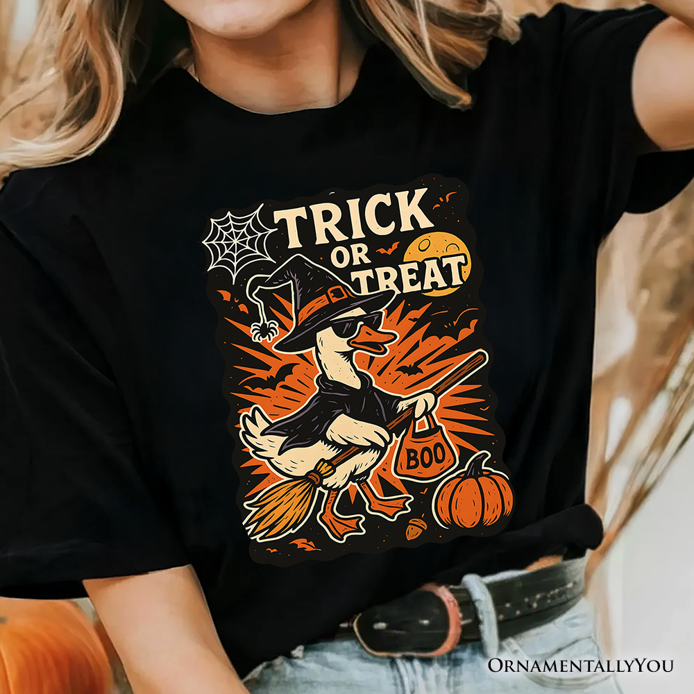 Trick or Treat Goose T-Shirt, Vintage Halloween Witch Tee for October