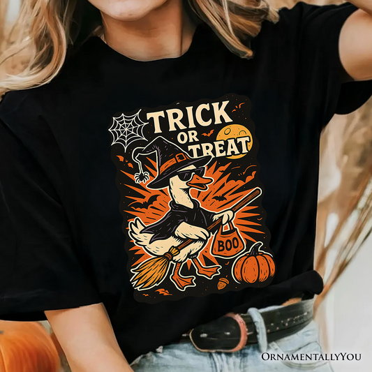 Trick or Treat Goose T-Shirt, Vintage Halloween Witch Tee for October