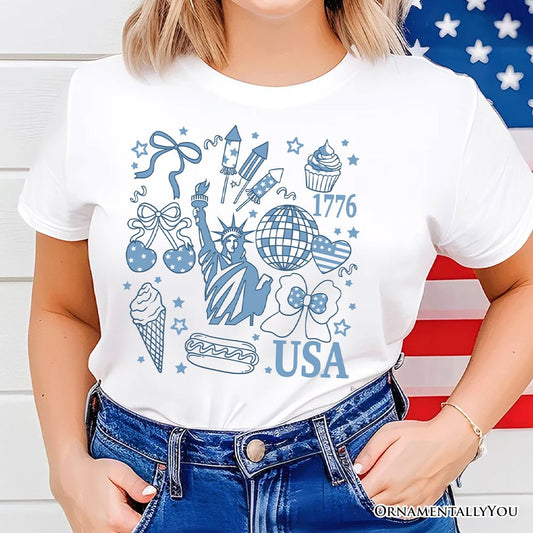 USA Liberty Retro Coquette T-Shirt, 1776 Patriotic 4th of July Tee