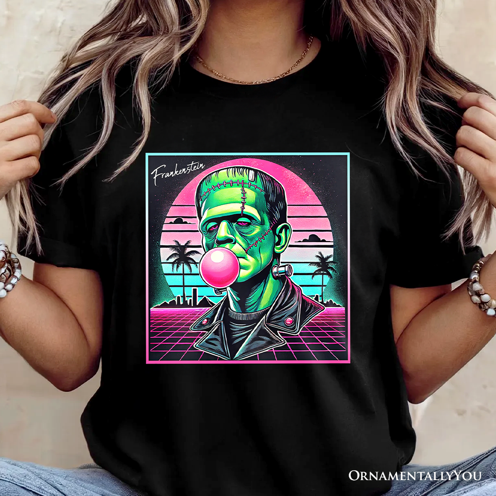 Vaperwave Frankenstein Retro Neon Horror T-Shirt, Synthwave 80's Styled Classic Halloween Tee