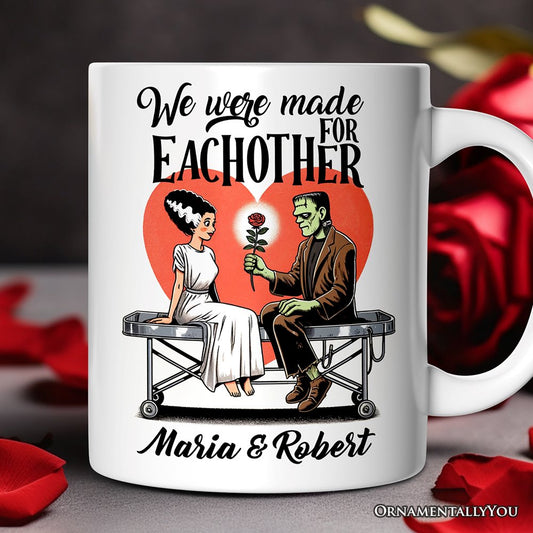 Vintage Frankenstein and Bride Personalized Mug for Couple, We Were Made for Each Other Vintage Romantic Gift With Custom Names