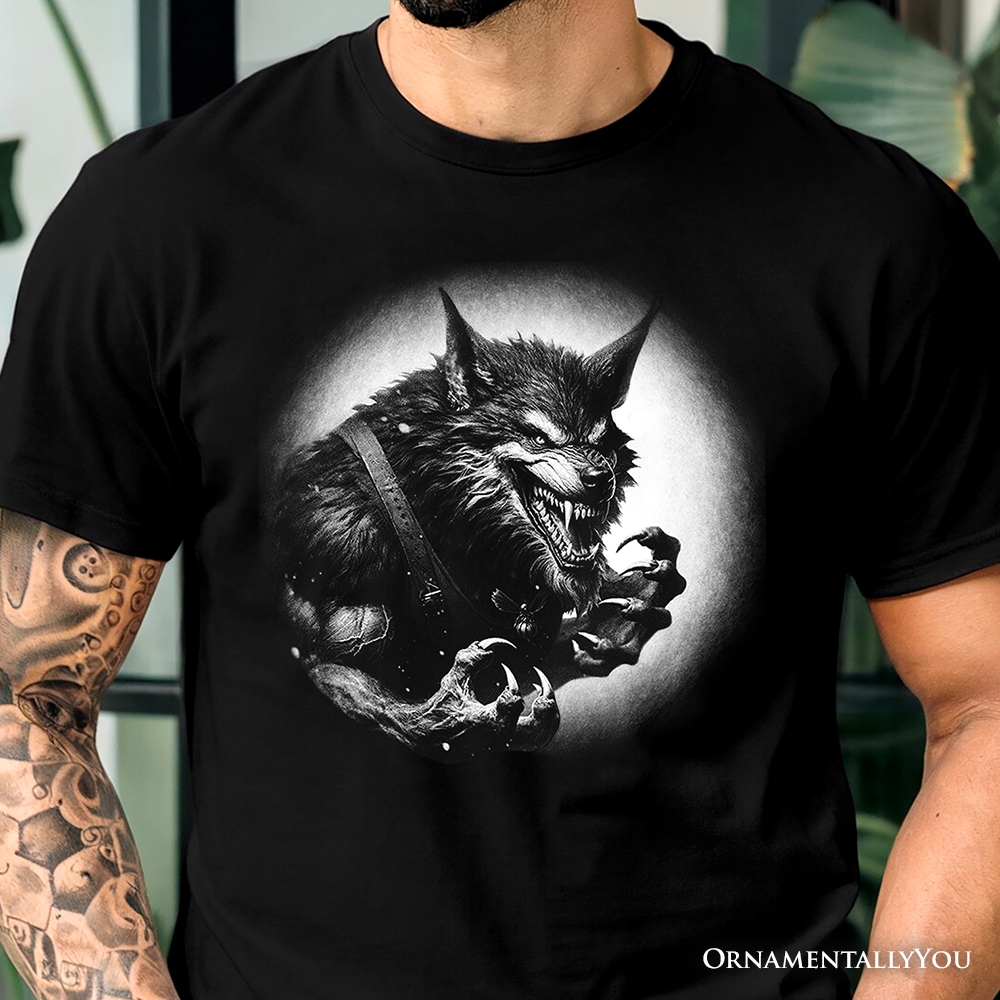 Werewolf Spooky Portrait T-Shirt, Horror Villain Theme Halloween Tee