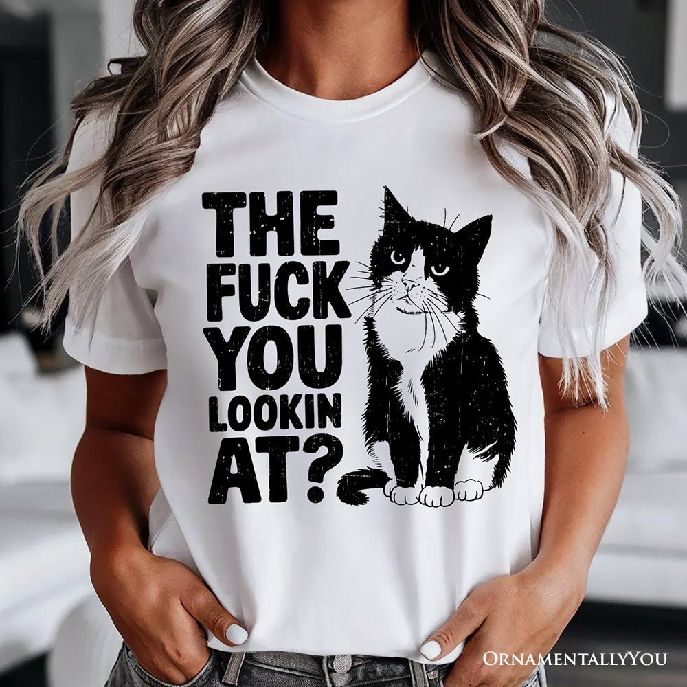 What Are You Looking At T-Shirt, Sarcastic Cat Lover White Tee for Sassy People