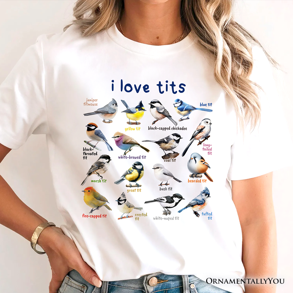 Whimsical Bird Tit T-Shirt, Funny Birdwatcher Tee Gift for Birder