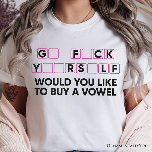Would You Like To Buy A Vowel Puzzle T-Shirt, Funny Sarcastic White and Natural Tee for Witty Women