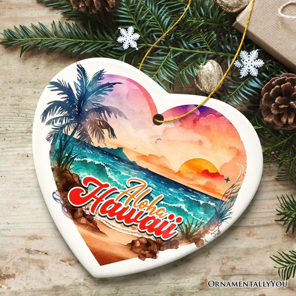 Aloha Hawaii Tropical Watercolor Beach Ornament, Nature Paradise Christmas Gift