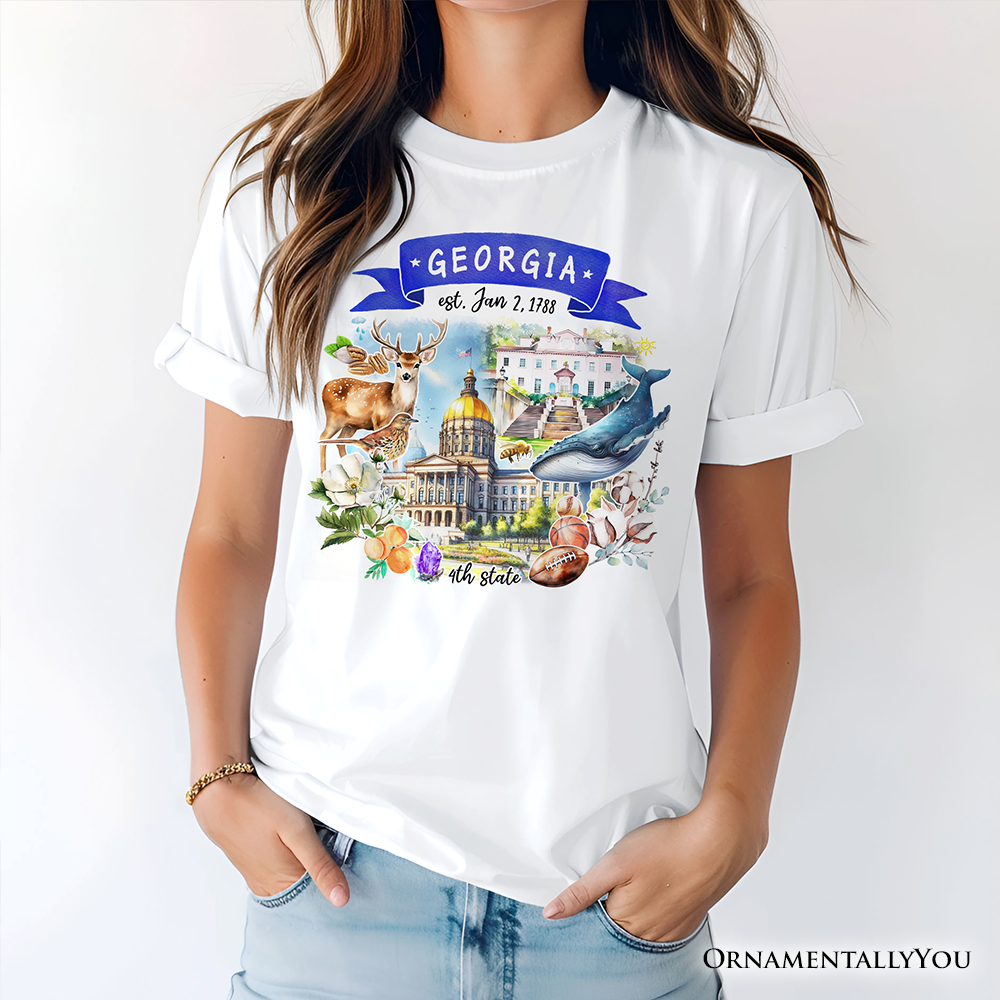 Artistic Georgia State Themes and Landmarks T-Shirt, Tee for History and Travel Lovers