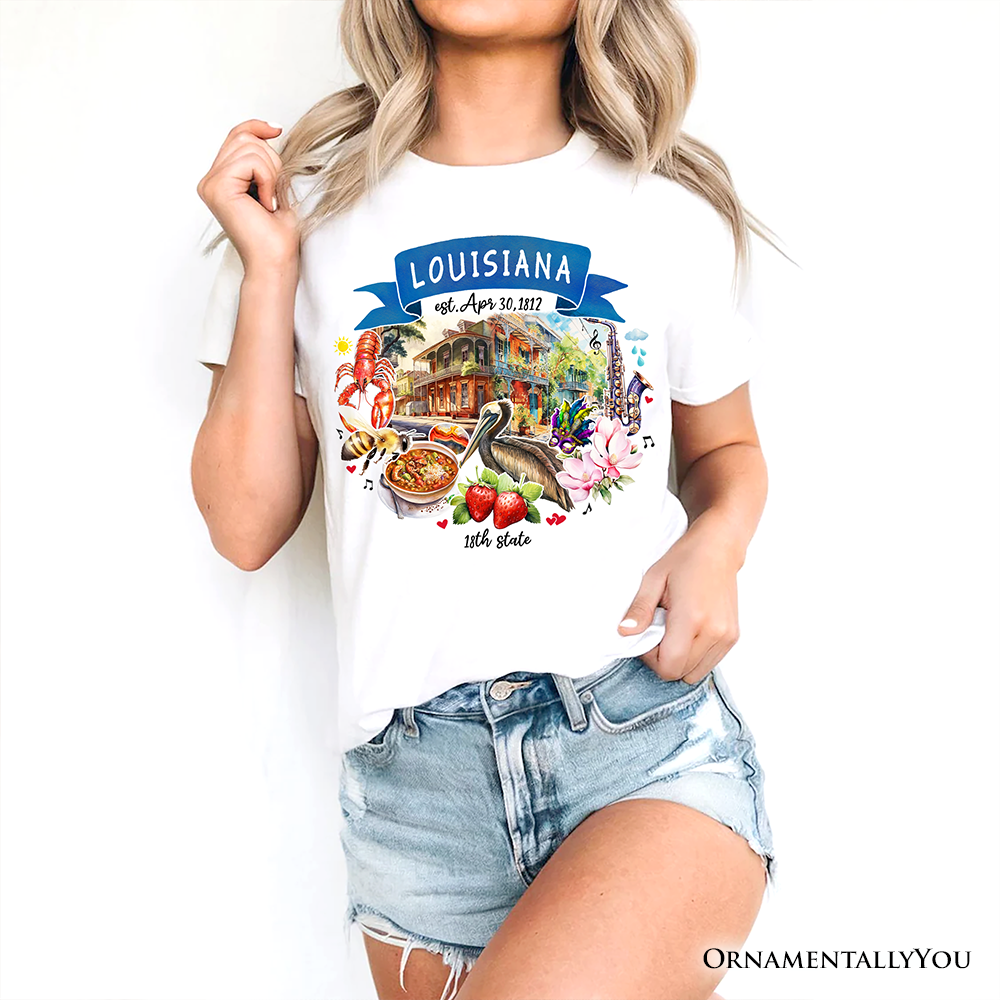 Artistic Louisiana State Themes and Landmarks T-Shirt, Tee for History and Travel Lovers