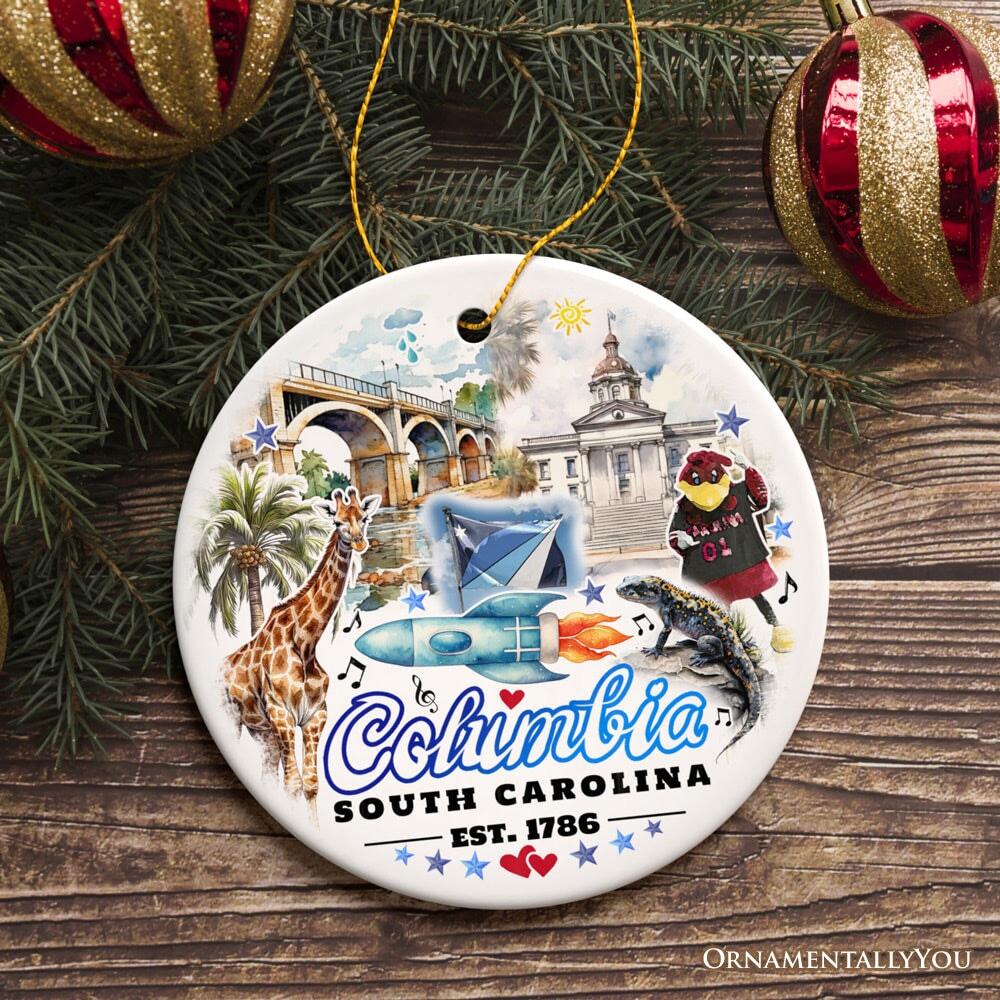 Artistic Souvenir of Columbia City Landmarks and Icons Ceramic Ornament, the Heart of South Carolina