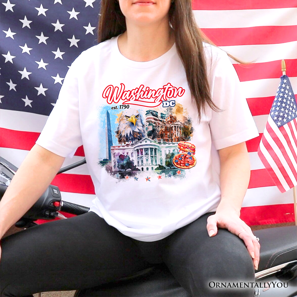 Artistic Washington DC T-Shirt, Landmarks of the Nation’s Capital, White House Travel Tee
