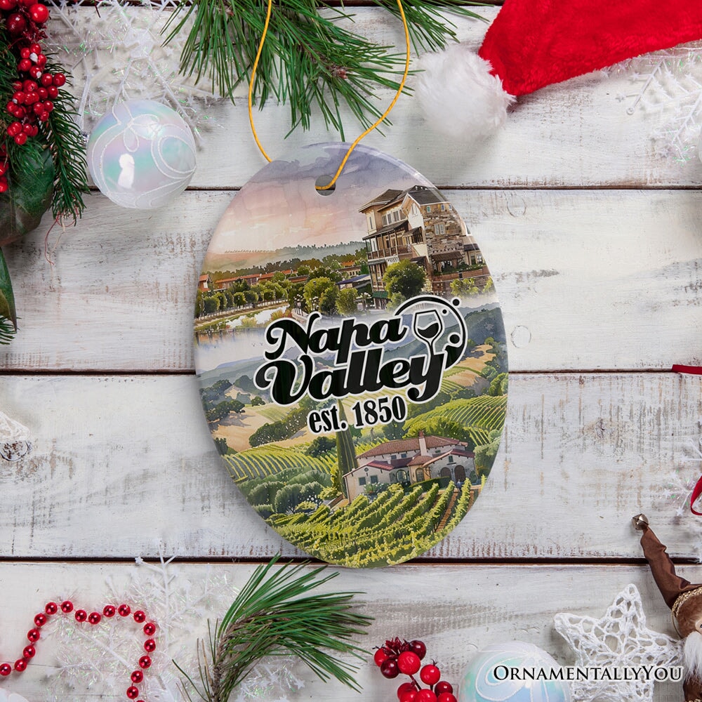 Beautiful Napa Valley Ceramic Ornament, California's World Class Vineyards and Wineries Christmas Gift