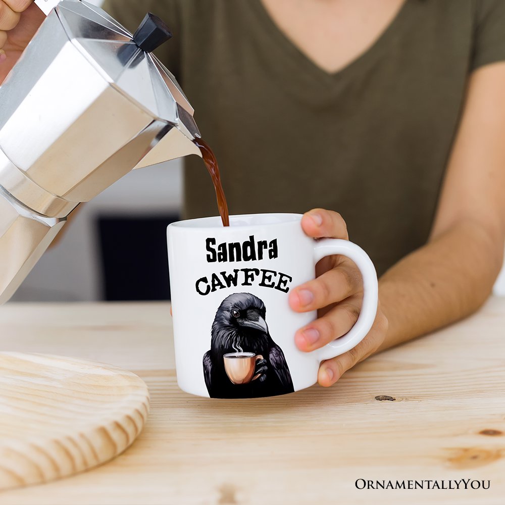 Cawfee Crow Personalized Mug, Funny Bird Lover Gift With Custom Name