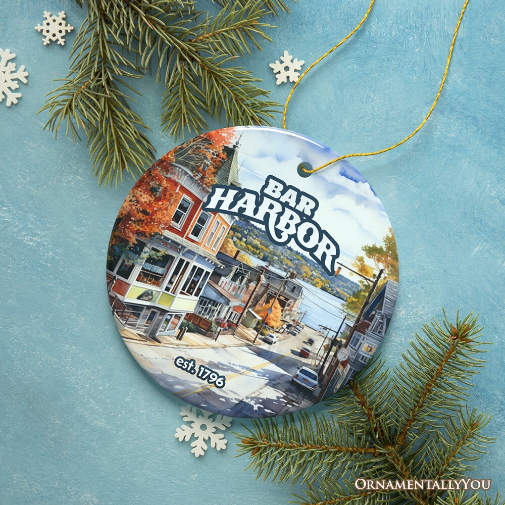 Charming Bar Harbor Street Ornament and Holiday Decoration, Maine Keepsake and Present