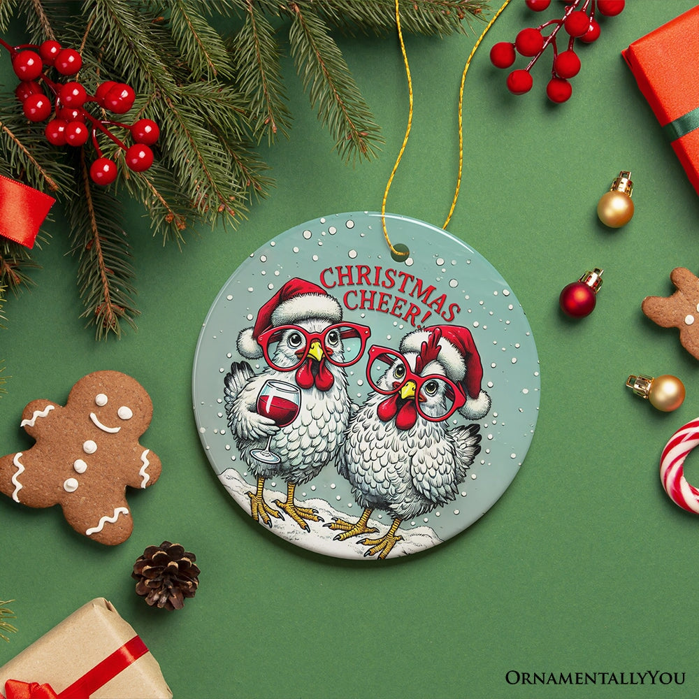 Christmas Cheer Chicken Ornament, Whimsical Holiday Tree Decoration