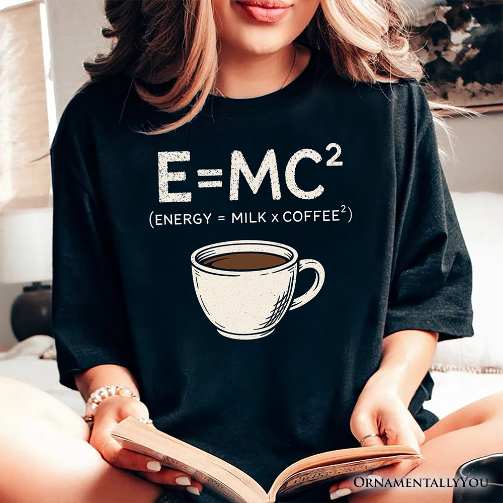 Coffee Equation T‑Shirt, E=MC2 Funny Workday Tee for Caffeinated Office Workers