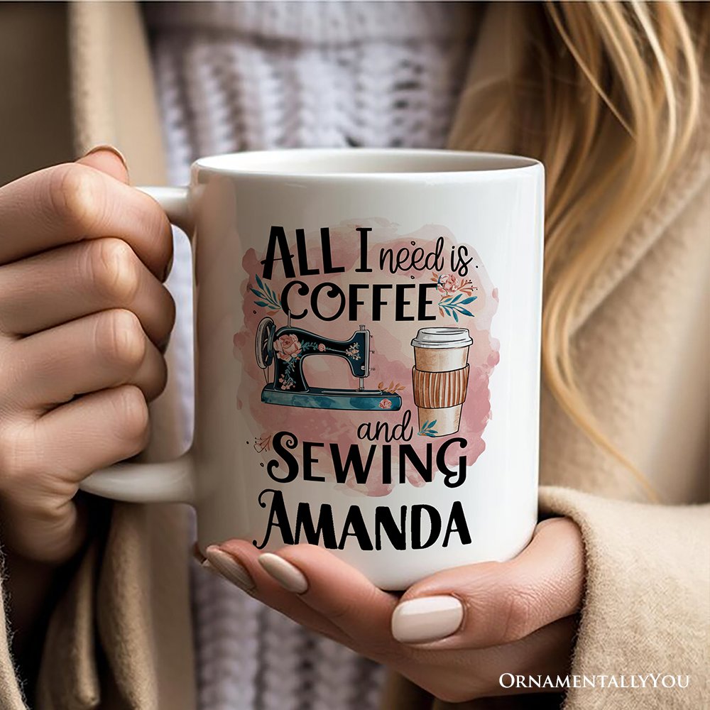 Coffee and Sewing Personalized Mug, Seamstress Gift With Custom Name