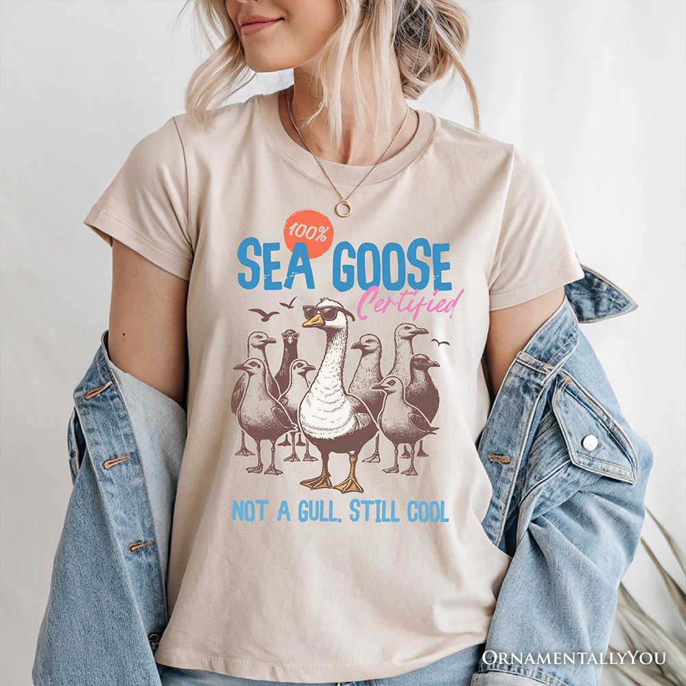 Cool Summer Sea Goose Certified T-Shirt, Funny Retro White and Natural Tee for Beach Lovers