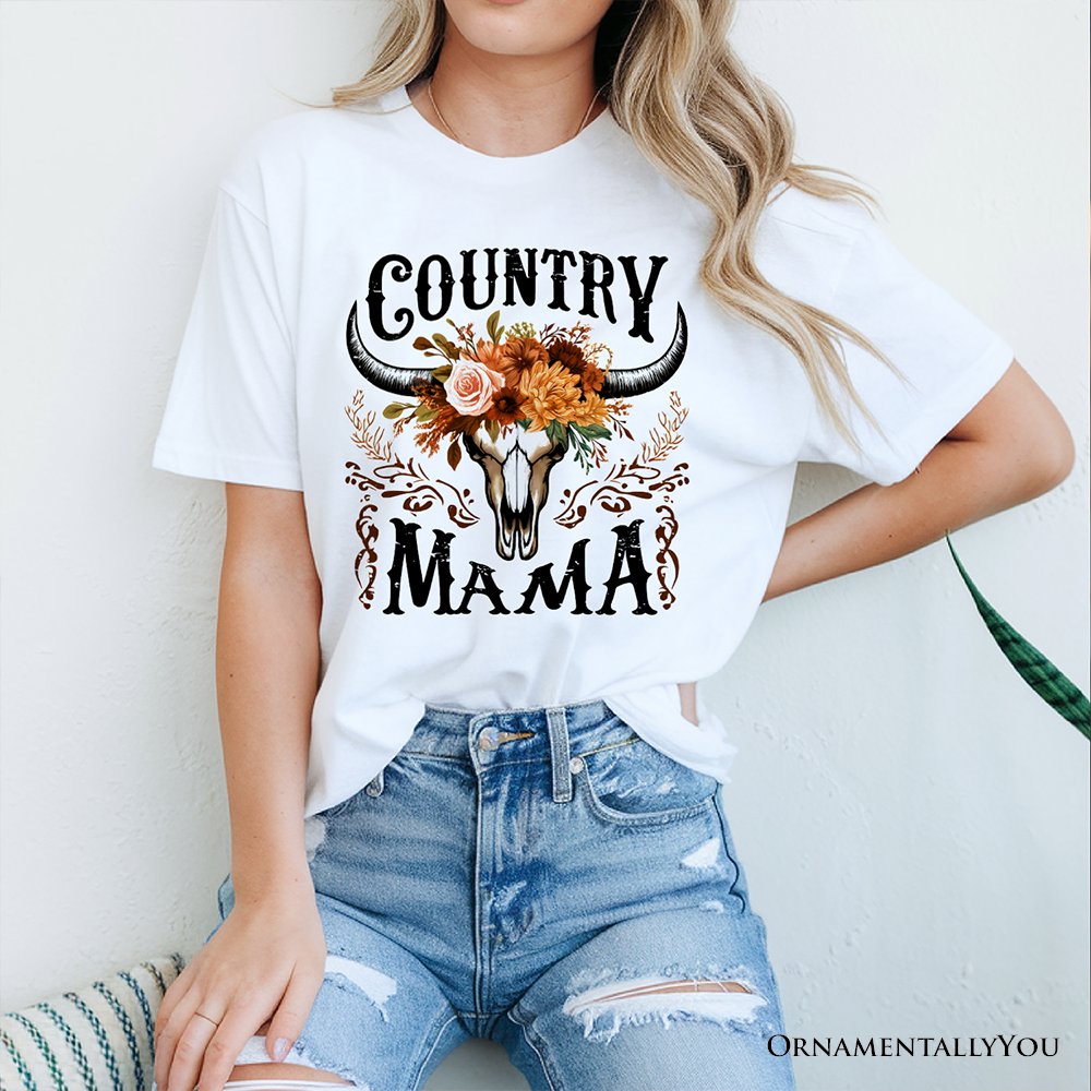 Country Mama Floral Buffalo Skull Vintage T-Shirt, Western Natural and White Women’s Tee