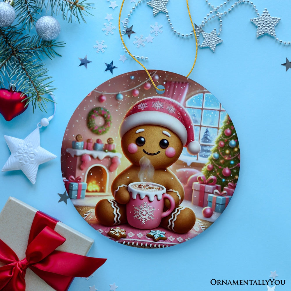Cozy Gingerbread Man Pink Themed Ornament, Delightful Christmas Gift and Decor