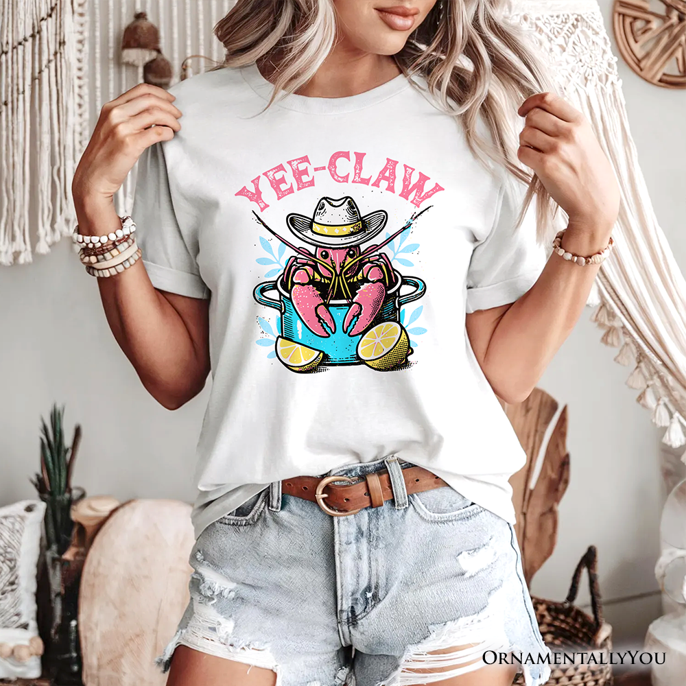 Crawfish Yee-Claw Western Cowboy T-Shirt, Summer Boil Season Tee for Fisherman