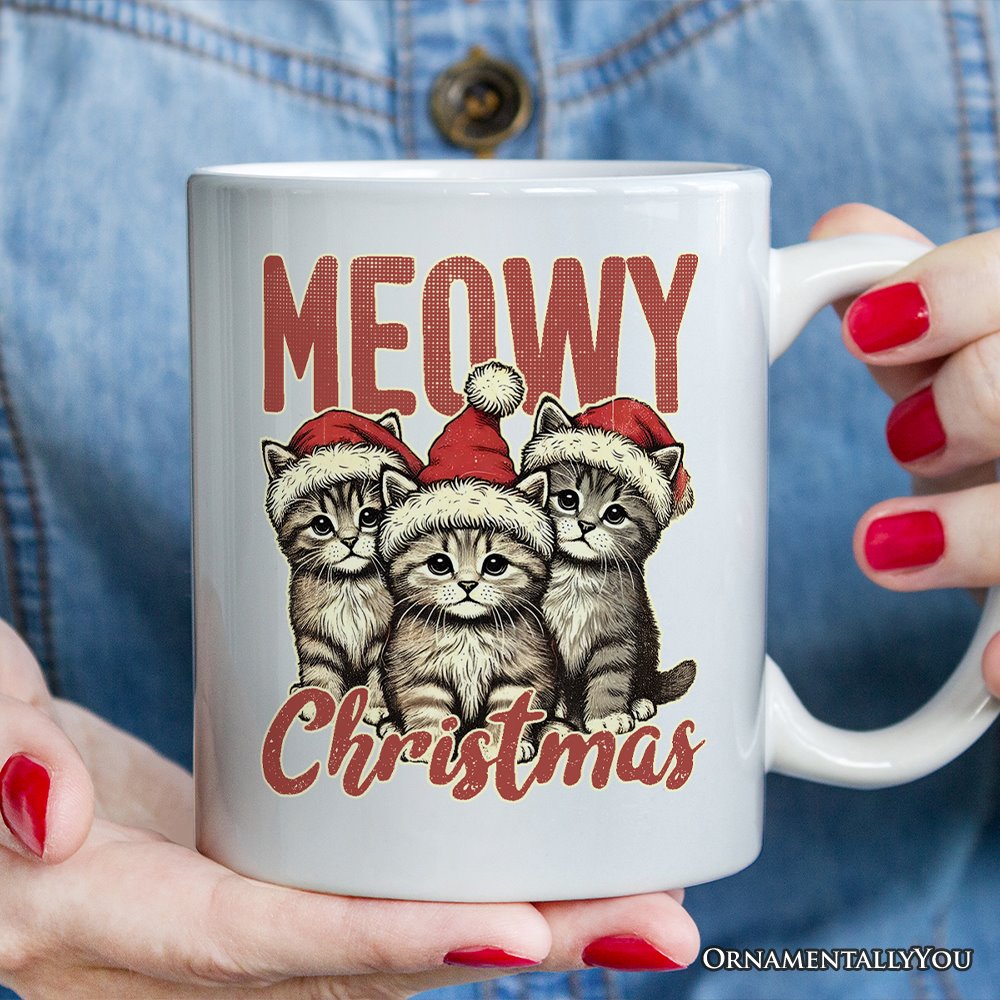 Cute Meowy Christmas Personalized Mug, Baby Cat Lover Gift with Custom Name