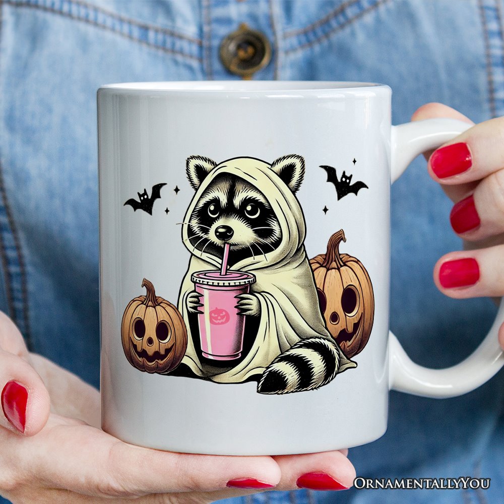 Cute Racoon Drinking Cup, Personalized Mug, Retro Halloween Gift with Custom Name