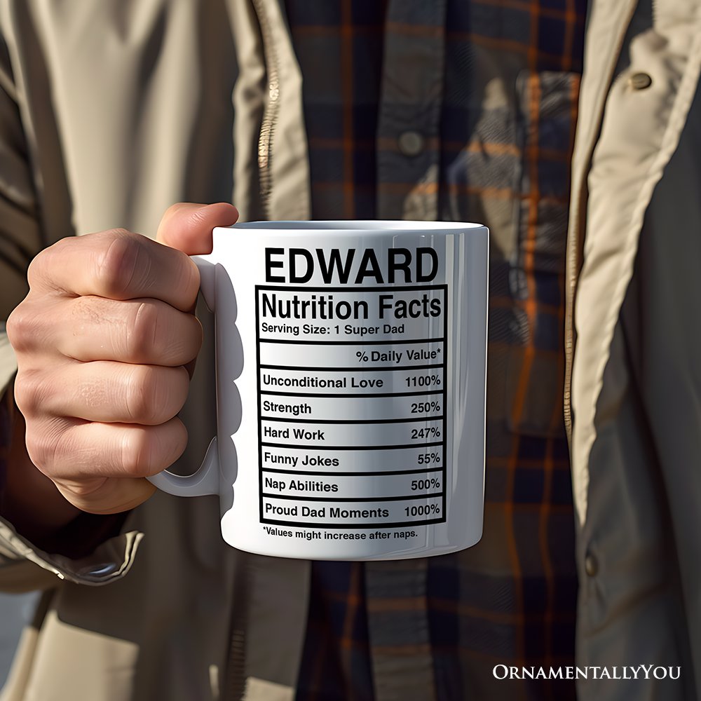 Dad Nutrition Facts Personalized Mug, Birthday Gift With Custom Names and Percentages