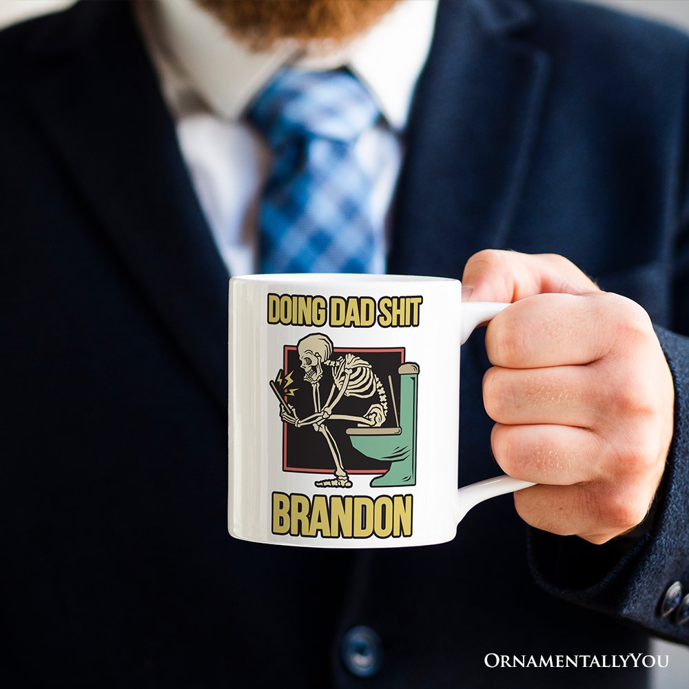 Doing Dad Stuff Personalized Mug, Funny Toilet Skeleton Gift For Dad With Custom Name