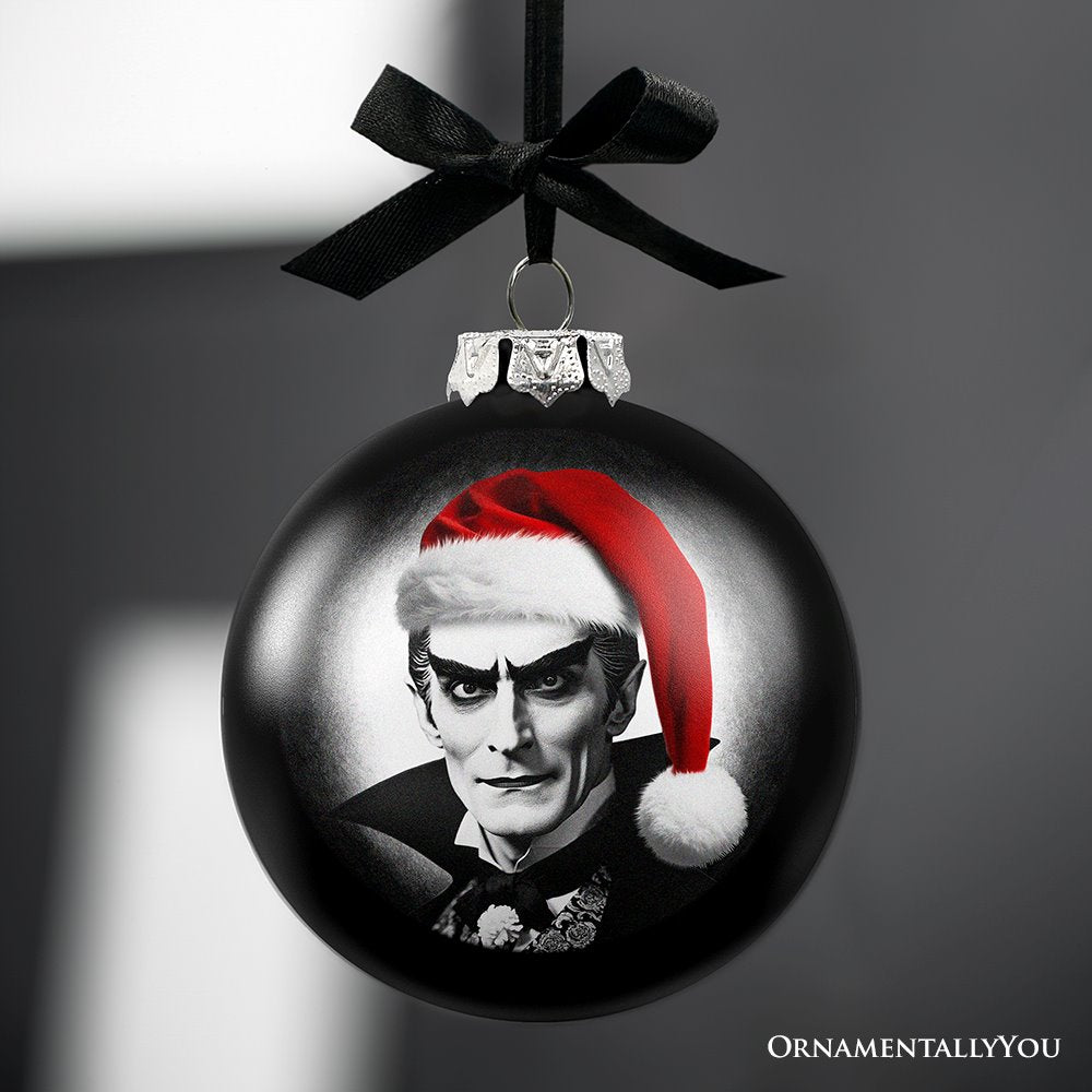 Dracula Spooky Christmas Portrait Glass Ornament, Black Horror Halloween Tree Decoration