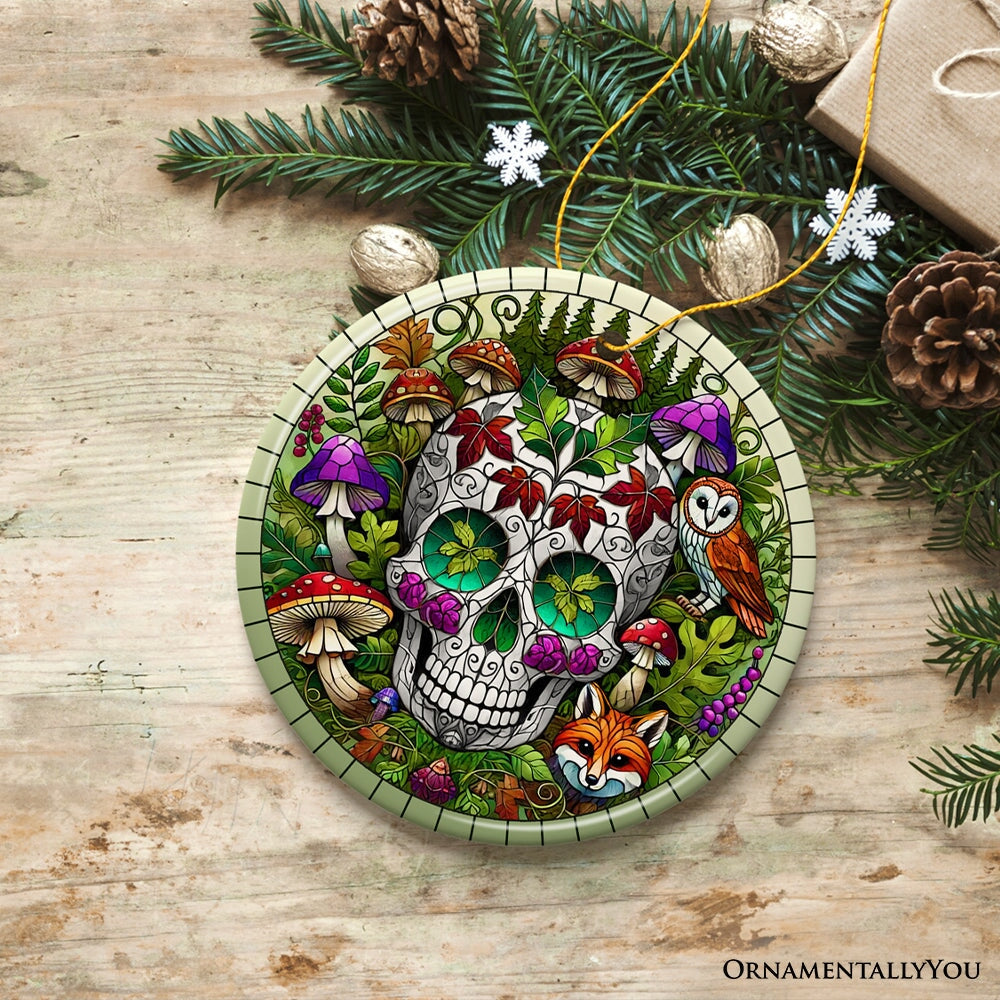 Enchanted Woodland Sugar Skull Ornament, Mystical Forest Christmas Gift and Decor