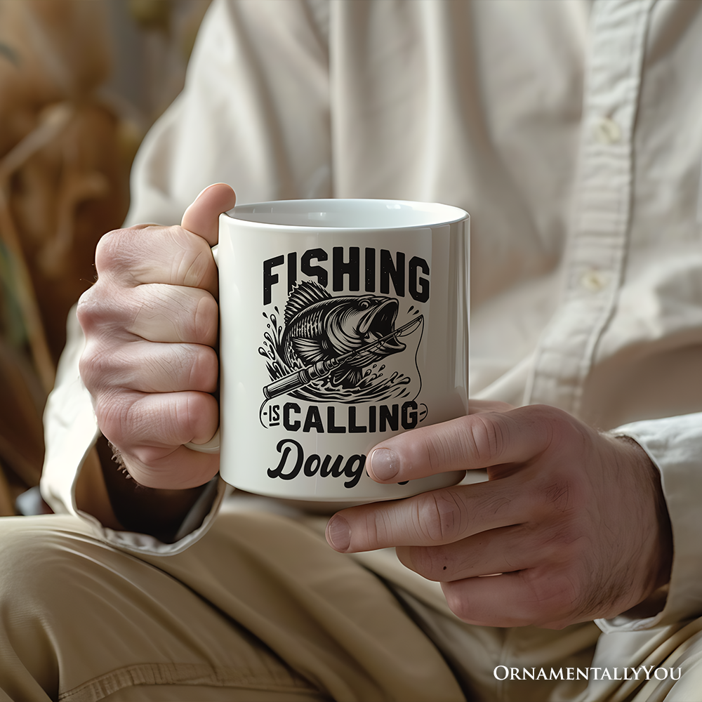 Fishing Is Calling Personalized Mug, Outdoor Dad Gift with Custom Name