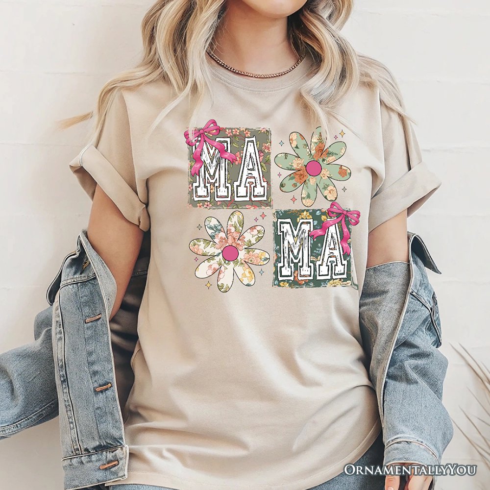 Floral Mama Coquette T-Shirt, White and Natural Boho Tee for Sweet and Stylish Moms