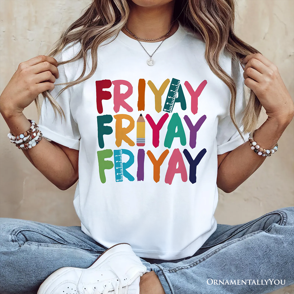 Friday Teacher T-Shirt, Friyay White, Natural, Navy and Black Weekend Vibes Tee