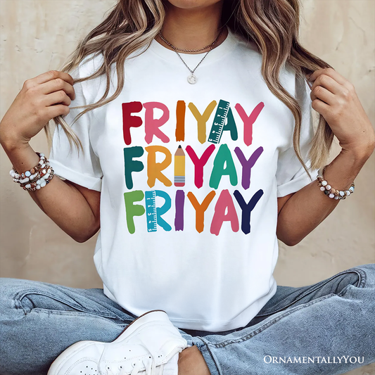 Friday Teacher T-Shirt, Friyay White, Natural, Navy and Black Weekend Vibes Tee