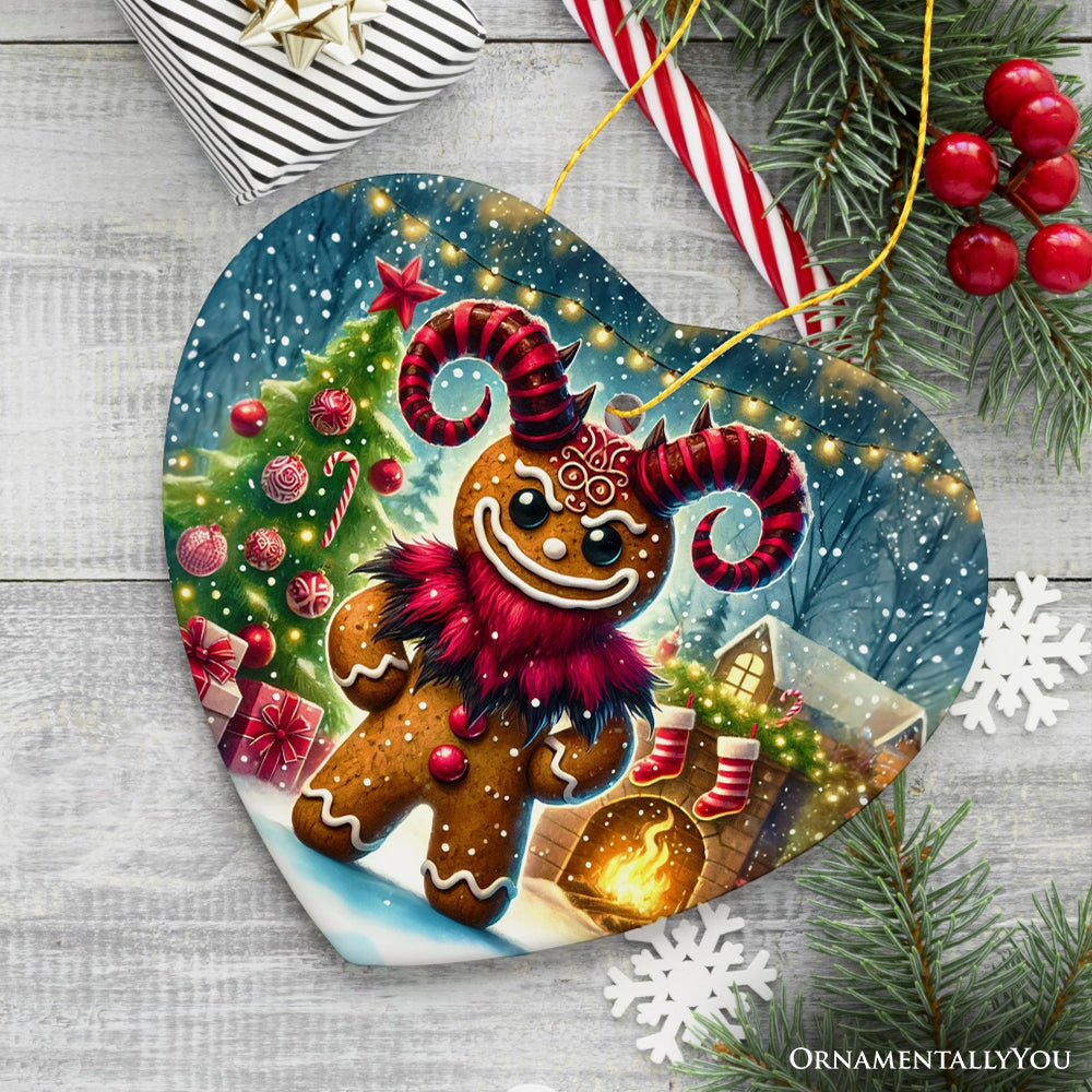 Frosted Krampus Gingerbread Man Ornament, Mischievous  Christmas Gift and Decor
