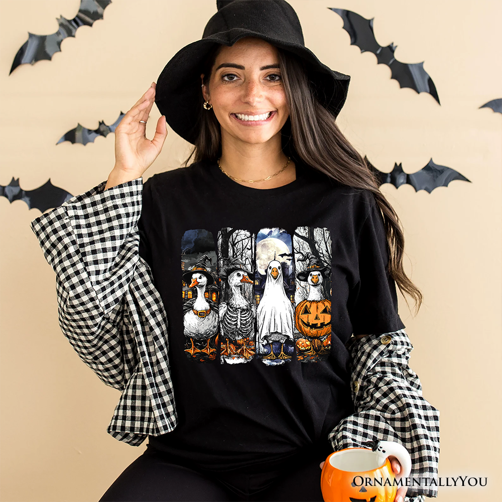Halloween Goose in Costume T-Shirt, Spooky Fall Geese Tee for Bird Enjoyers