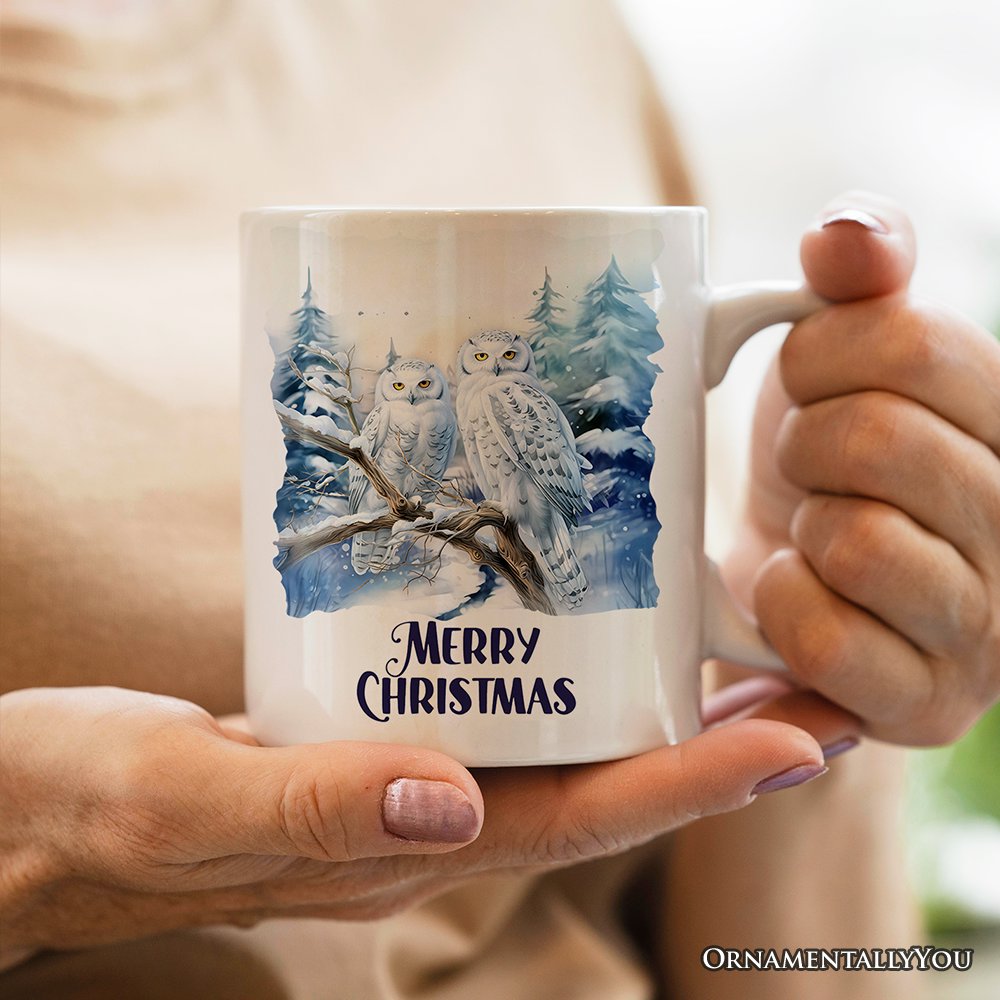 Snowy Owl Personalized Mug, Grand Arctic Majesty Christmas Gift With Custom Name and Date