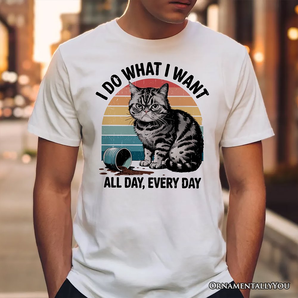 I Do What I Want Cat Retro T-Shirt, Unisex Sarcastic White Tee for Cat Lovers