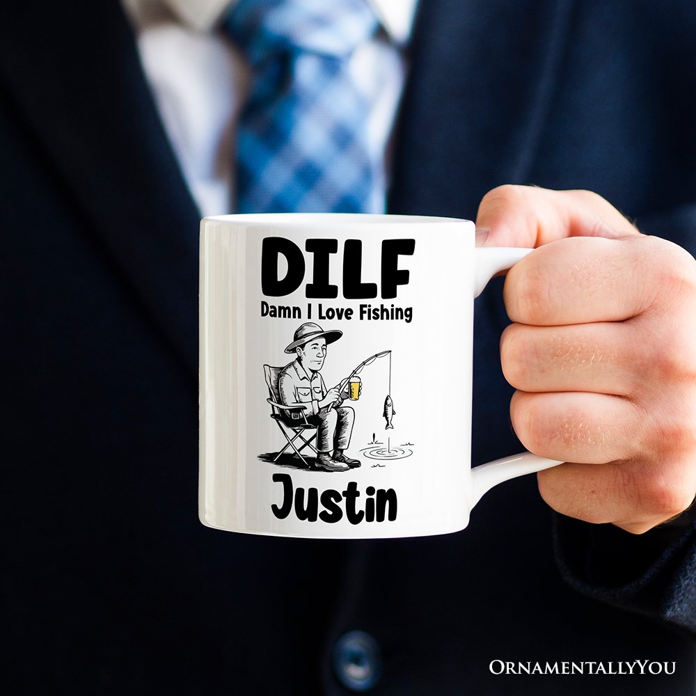 I Love Fishing Personalized Mug, Playful Fisherman Lover Man's Gift With Custom Name