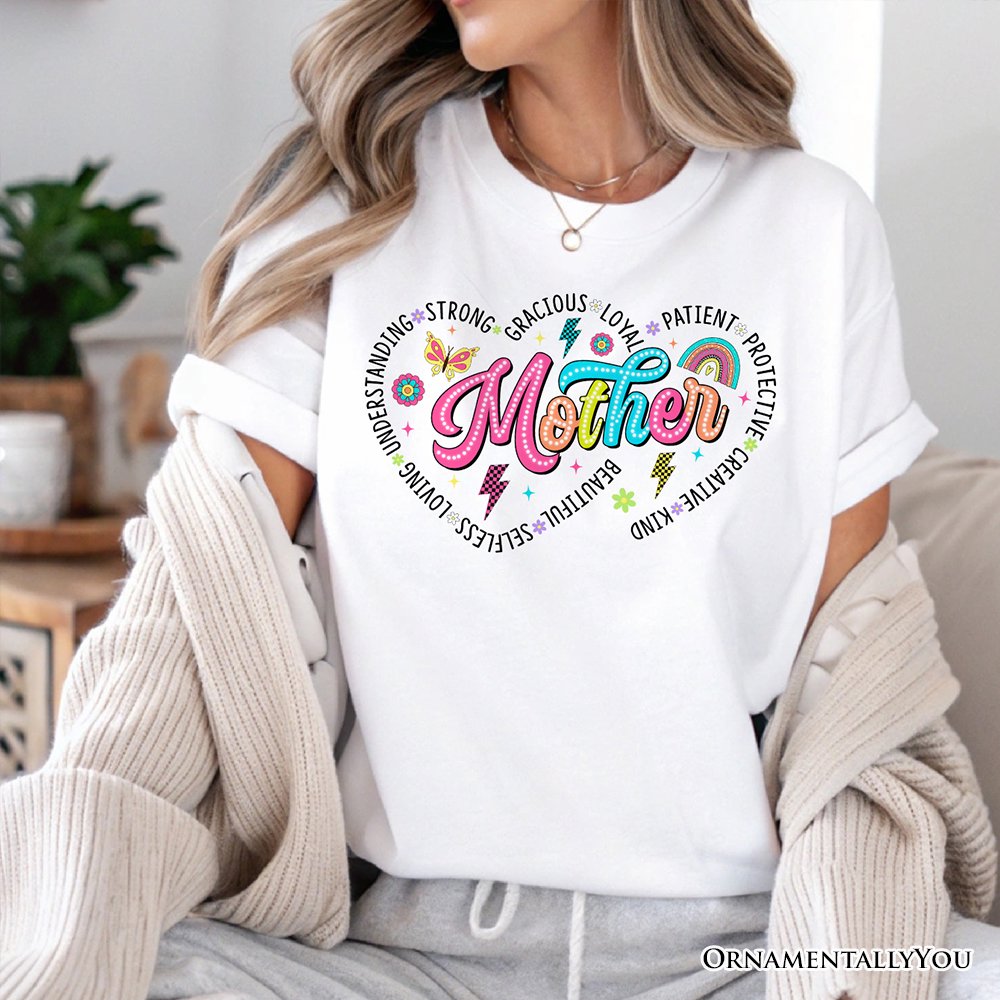 Inspiring Words for Mothers Heart T-Shirt, White Colorful Tee for Strong Women