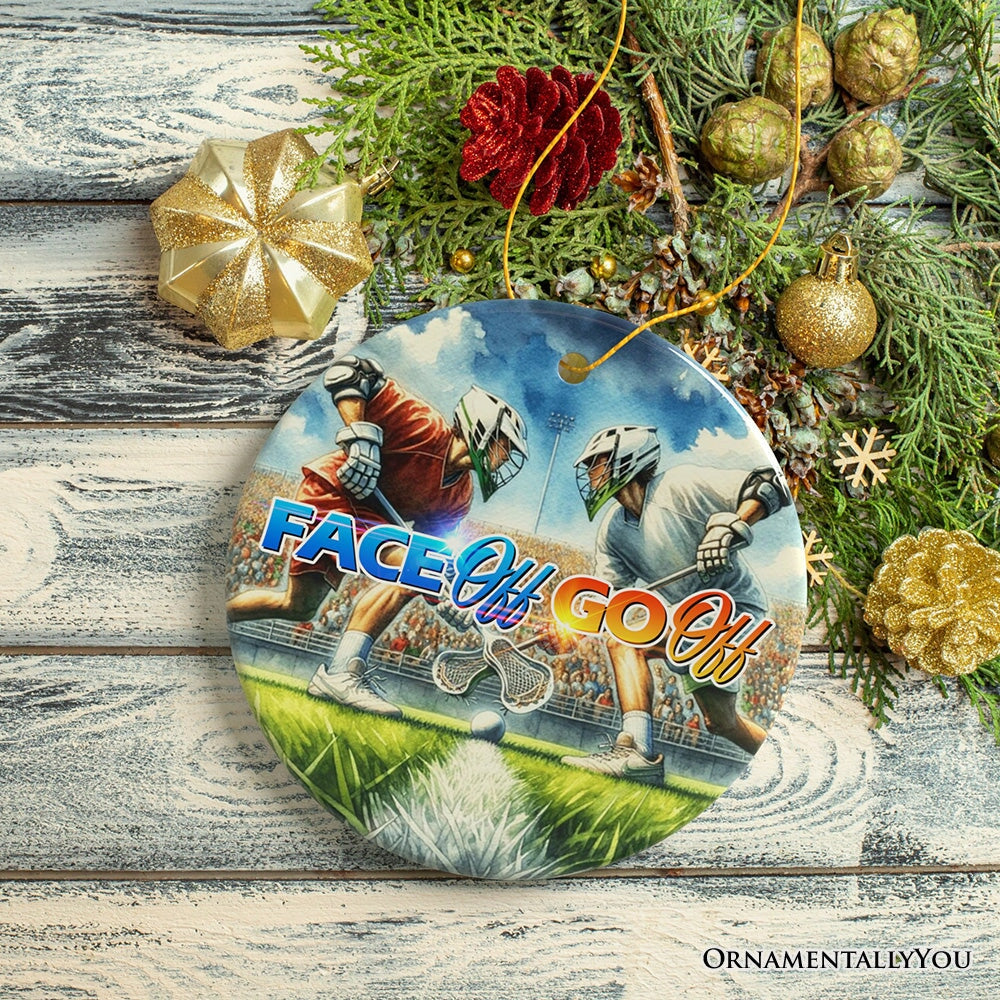 Lacrosse Face Off Go Off Ornament, Christmas Gift and Tree Decor for Sport Lovers